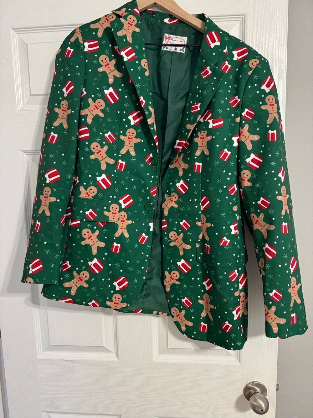 Festive Gingerbread Print Green Blazer